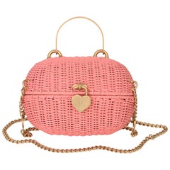 Chanel Pink Woven Wicker Love Lock Basket Bag