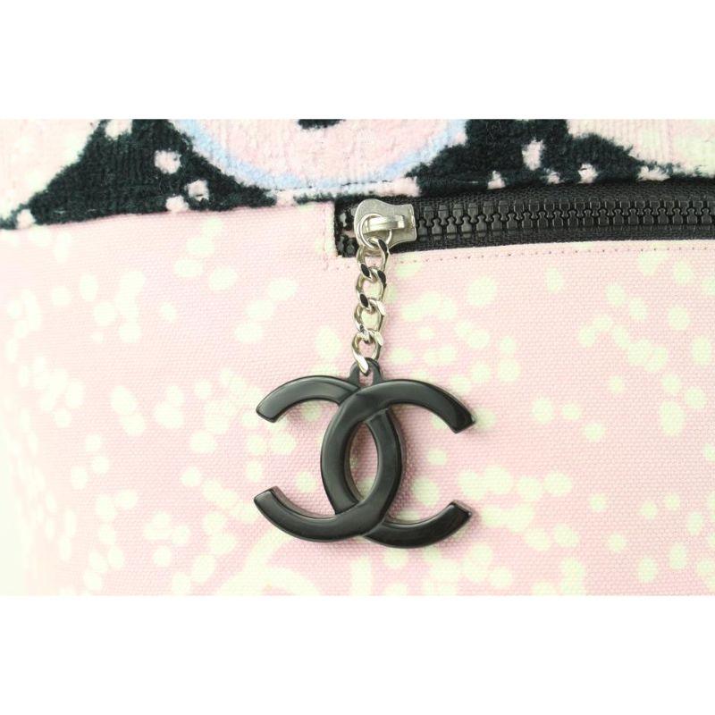 Chanel Pink x Black Terry Cloth CC Logo Tote Bag 929c97 In Good Condition For Sale In Dix hills, NY
