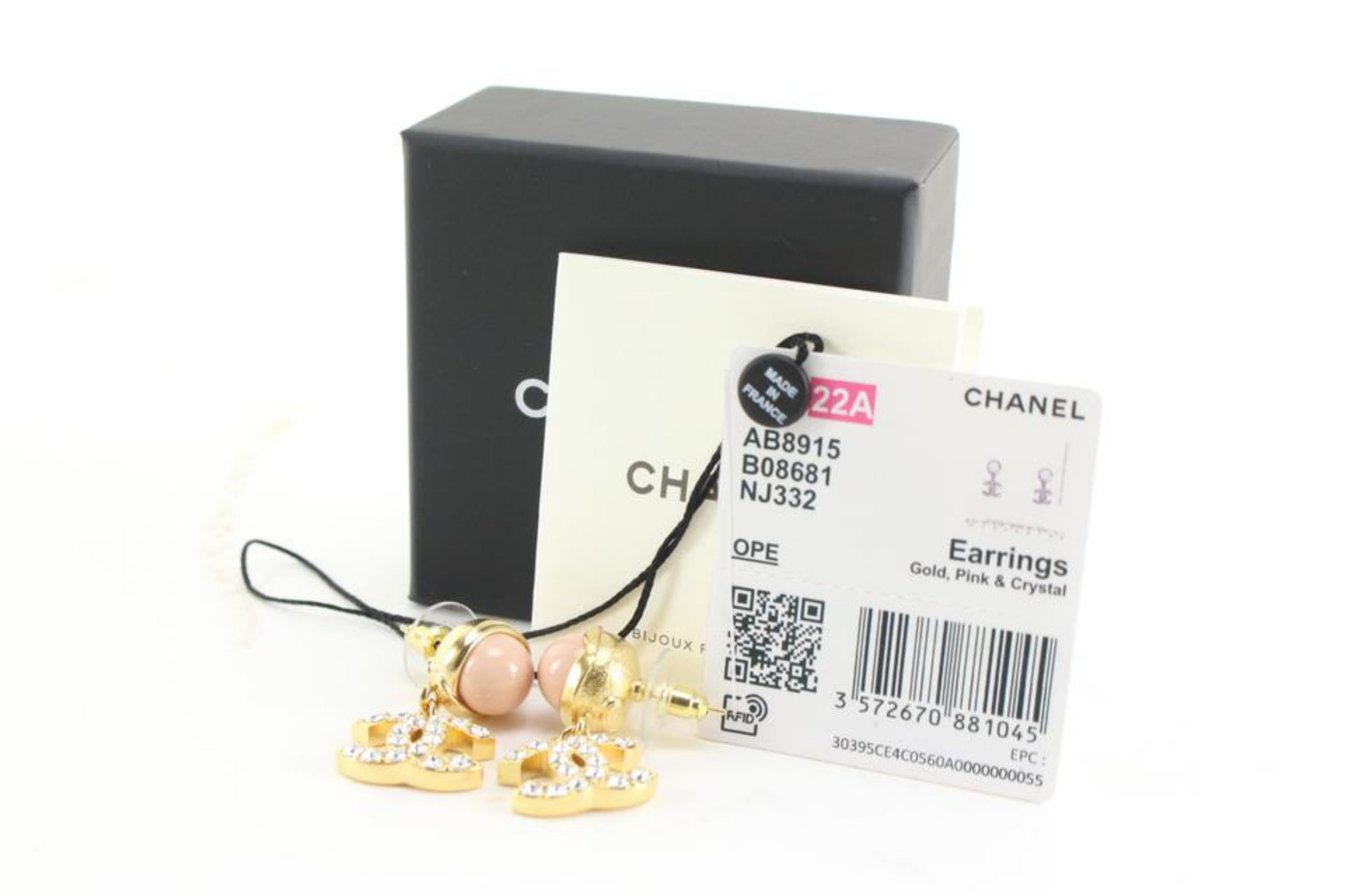 Chanel Pink x Gold Crystal Drop CC Pierce Earrings 3CK103a 5