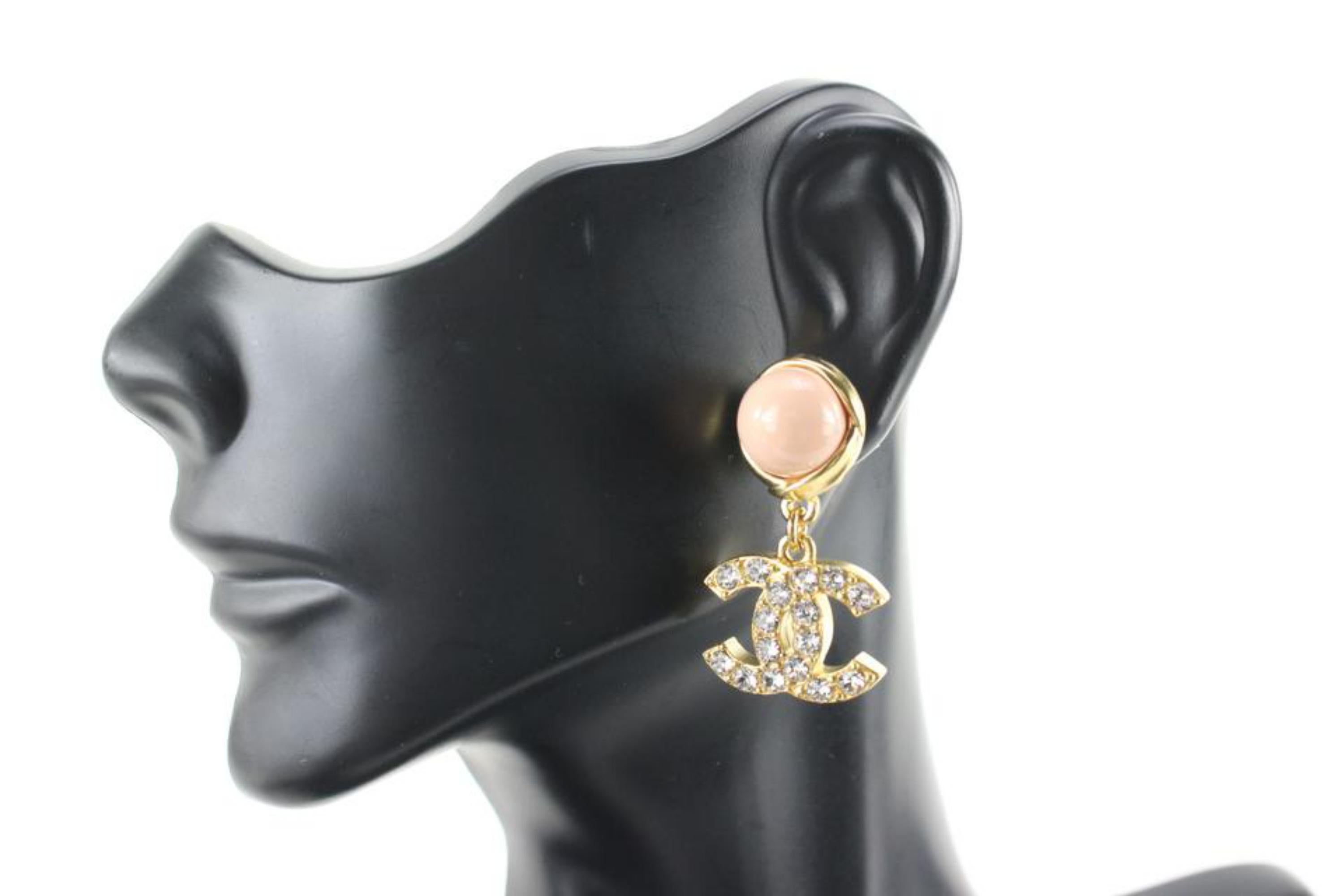 Chanel Pink x Gold Crystal Drop CC Pierce Earrings 3CK103a 6