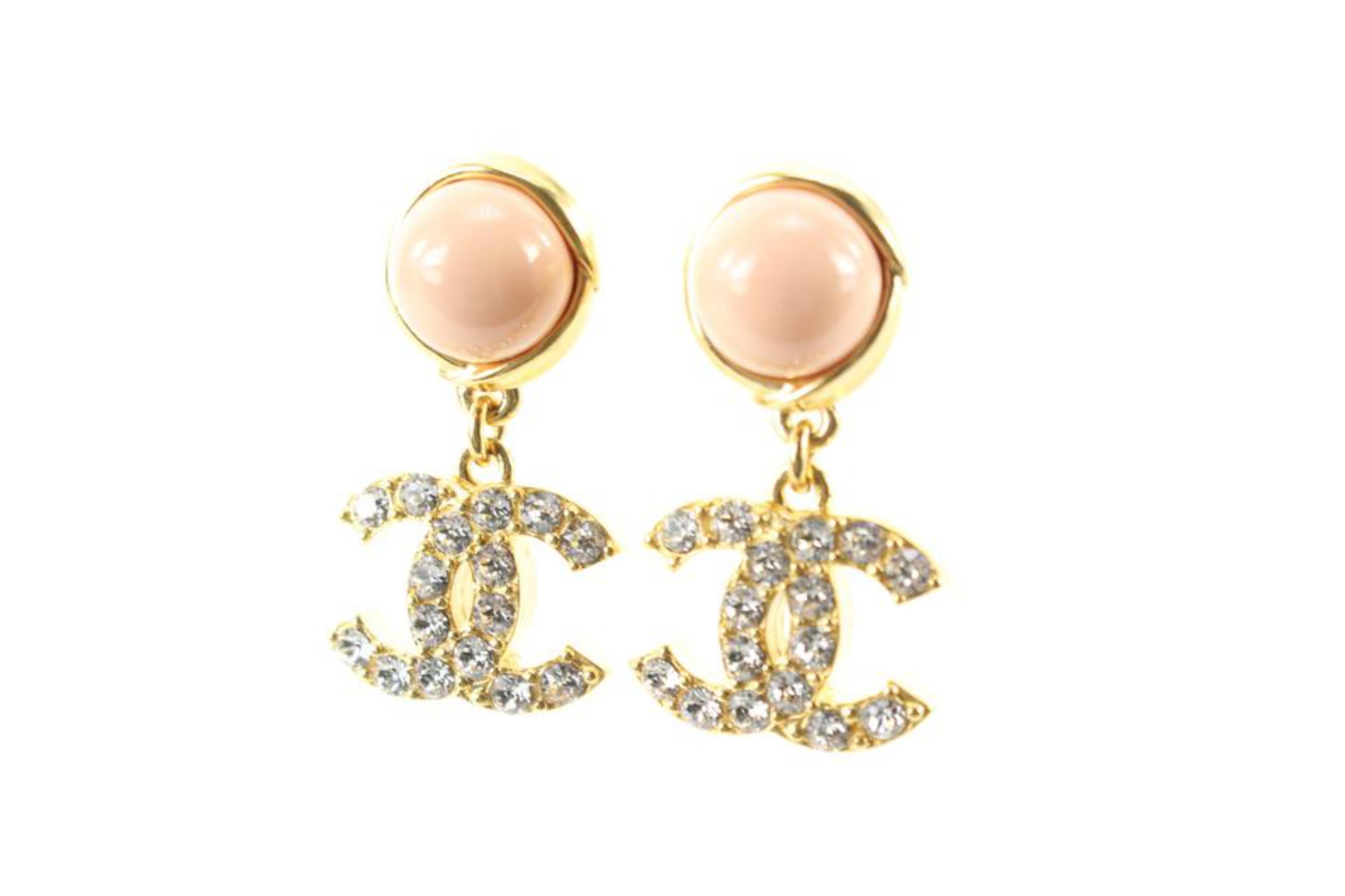 Chanel Pink x Gold Crystal Drop CC Pierce Earrings 3CK103a In New Condition In Dix hills, NY