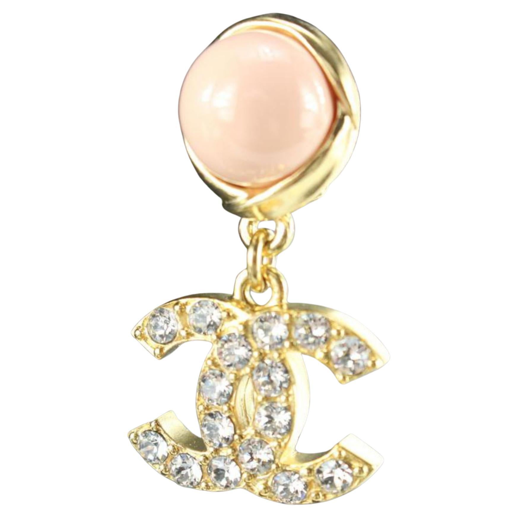 Chanel Pink x Gold Crystal Drop CC Pierce Earrings 3CK103a