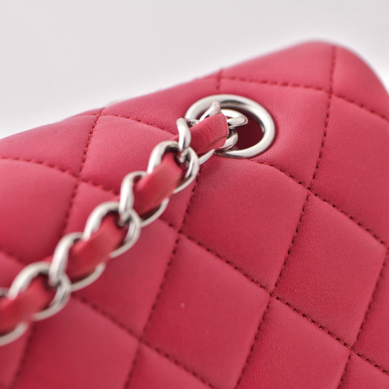 CHANEL Pinkish Red Quilted Lambskin Timeless Classic Medium Double Flap Bag 6