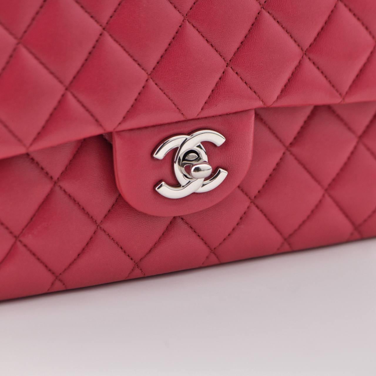 CHANEL Pinkish Red Quilted Lambskin Timeless Classic Medium Double Flap Bag 5