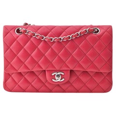 CHANEL Pinkish Red Quilted Lambskin Timeless Classic Medium Double Flap Bag