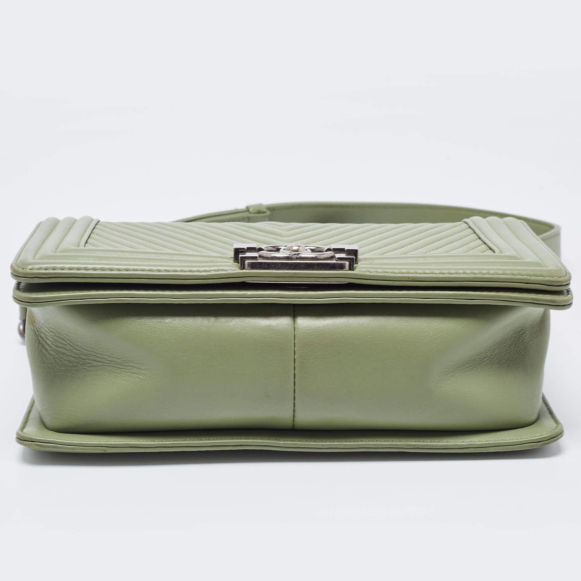 Chanel Pistachio Green Chevron Leather Medium Boy Flap Bag 11