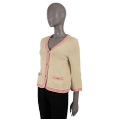 CHANEL pistachios & pink cashmere 2011 11P CONTRAST TRIM Cardigan Sweater 36 XS
