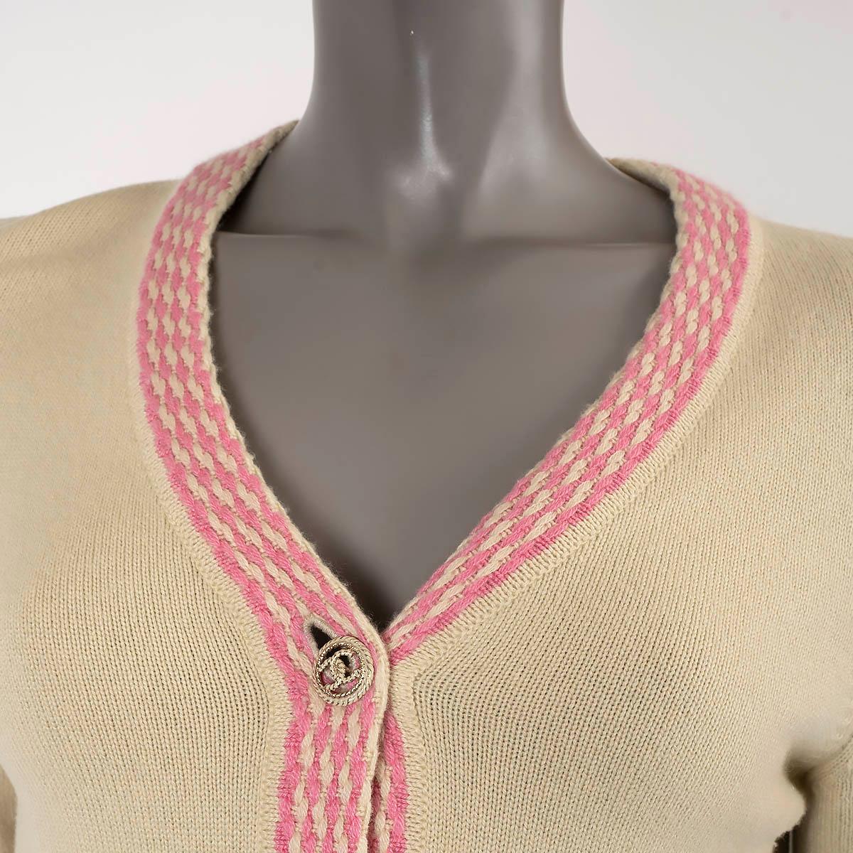 CHANEL pistachios & pink cashmere 2011 11P CONTRAST TRIM Cardigan Sweater 36 XS For Sale 2