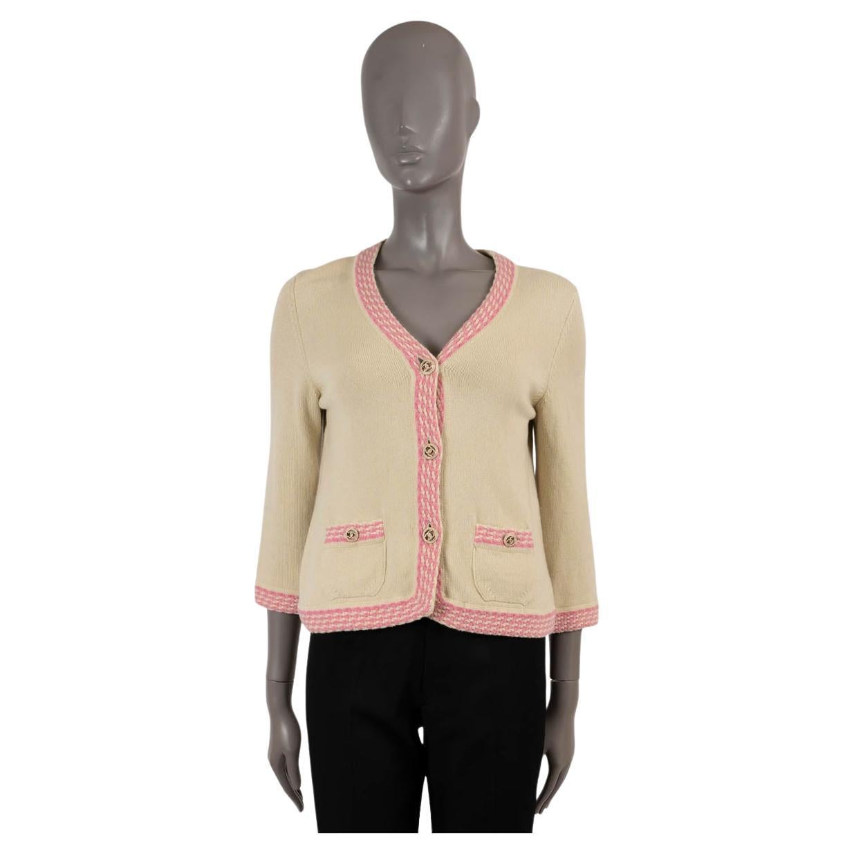 CHANEL pistachios & pink cashmere 2011 11P CONTRAST TRIM Cardigan Sweater 36 XS For Sale