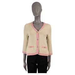 CHANEL pistachios & pink cashmere 2011 11P CONTRAST TRIM Cardigan Sweater 36 XS