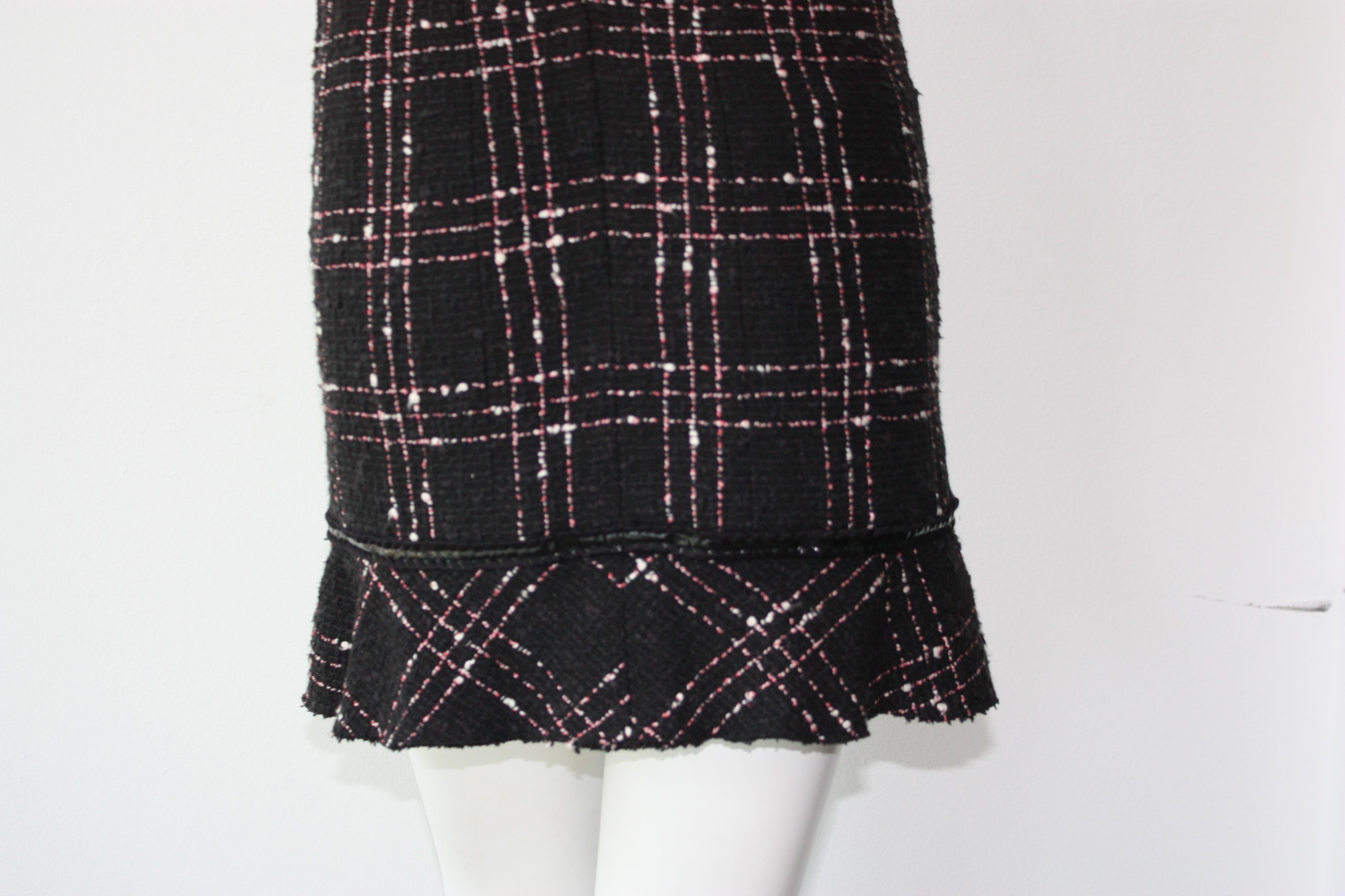 Chanel High Waisted Black, White and Pink Plaid Skirt For Sale at 1stDibs