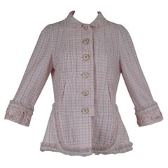 Chanel Plaid Tweed Jacket Ribbon Fringe Trim 2013C