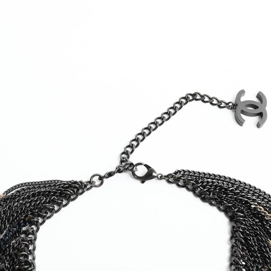 Women's  Chanel Plastron Multichain Necklace Black & Pale Gold CC  For Sale