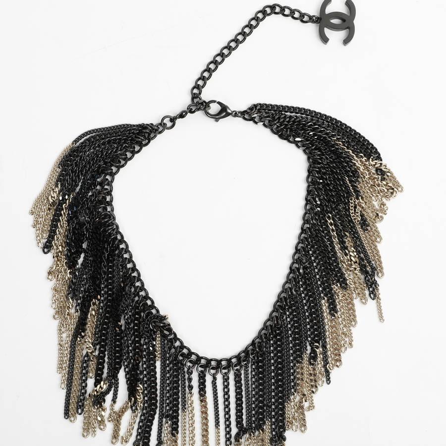  Chanel Plastron Multichain Necklace Black & Pale Gold CC  For Sale 1