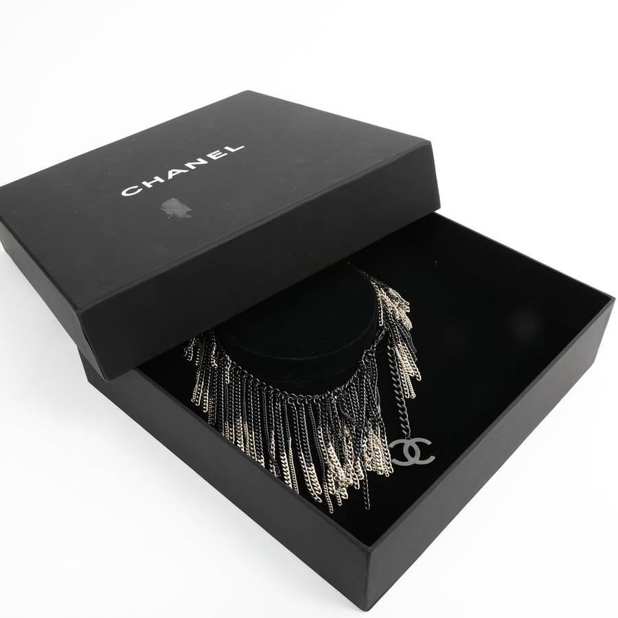  Chanel Plastron Multichain Necklace Black & Pale Gold CC  For Sale 2