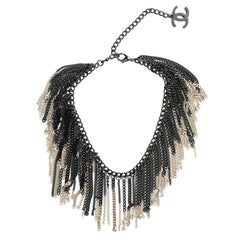  Chanel Plastron Multichain Necklace Black & Pale Gold CC 