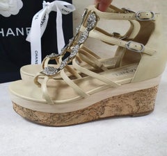 Chanel Platform Wedge Camellia Beige Sandals