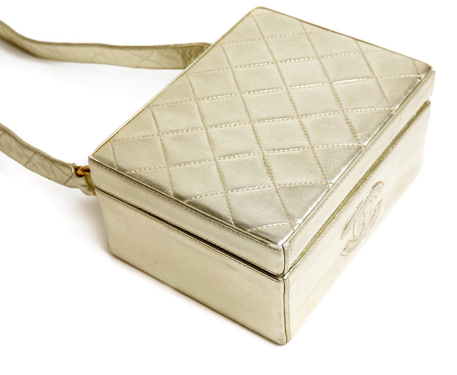 Chanel Platinum Leather Box Bag In Excellent Condition In Palm Beach, FL