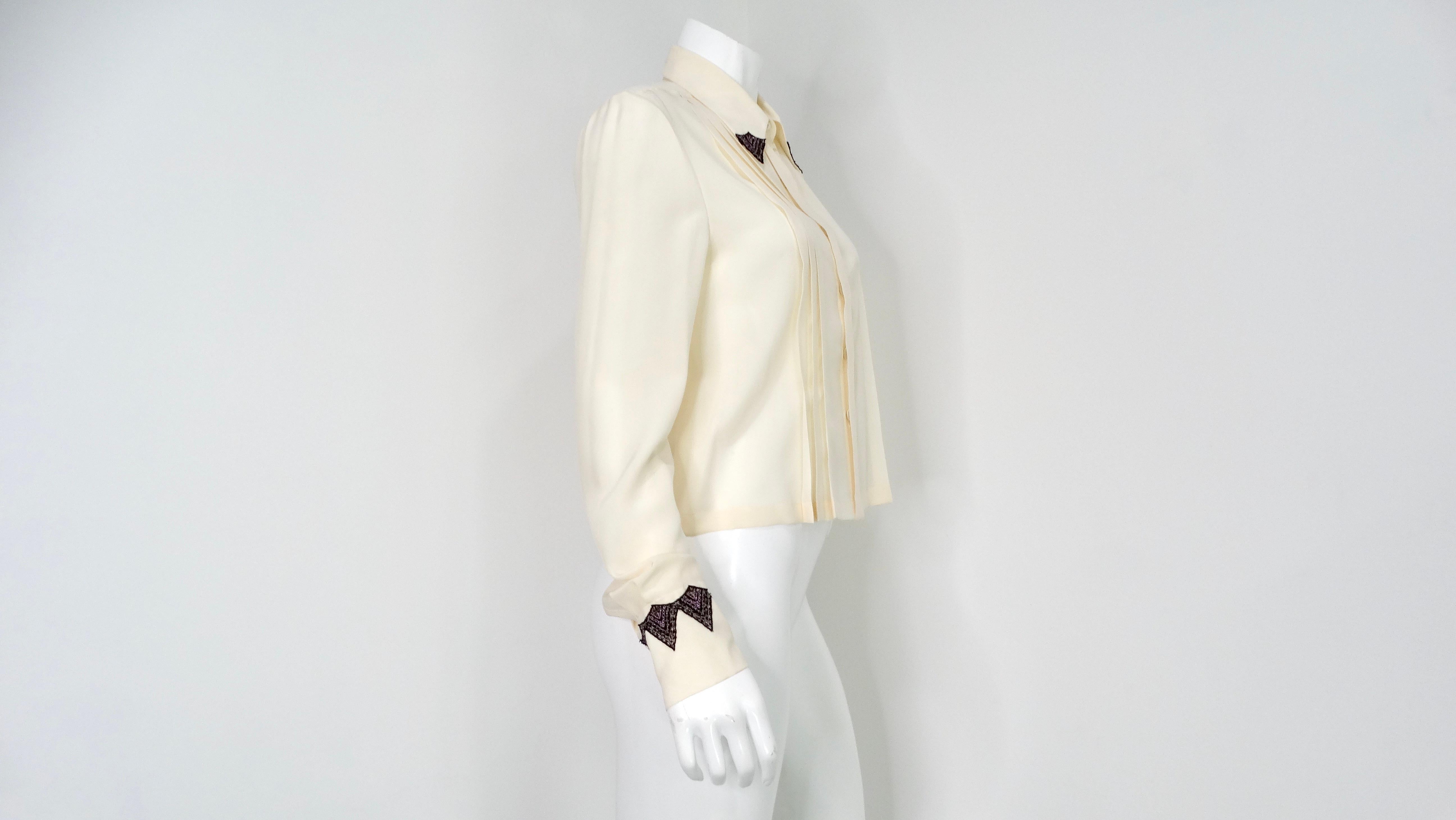Chanel Pleated Cream Silk Blouse With Beaded Lace Accents circa 2002 For Sale 2