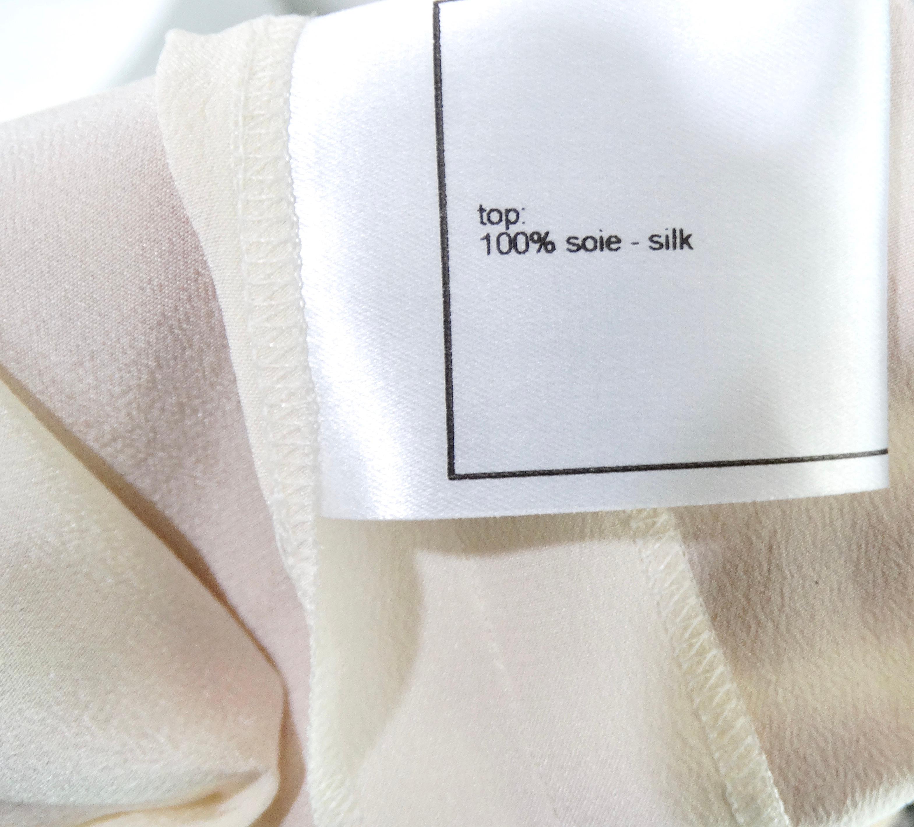Chanel Pleated Cream Silk Blouse With Beaded Lace Accents circa 2002 For Sale 4