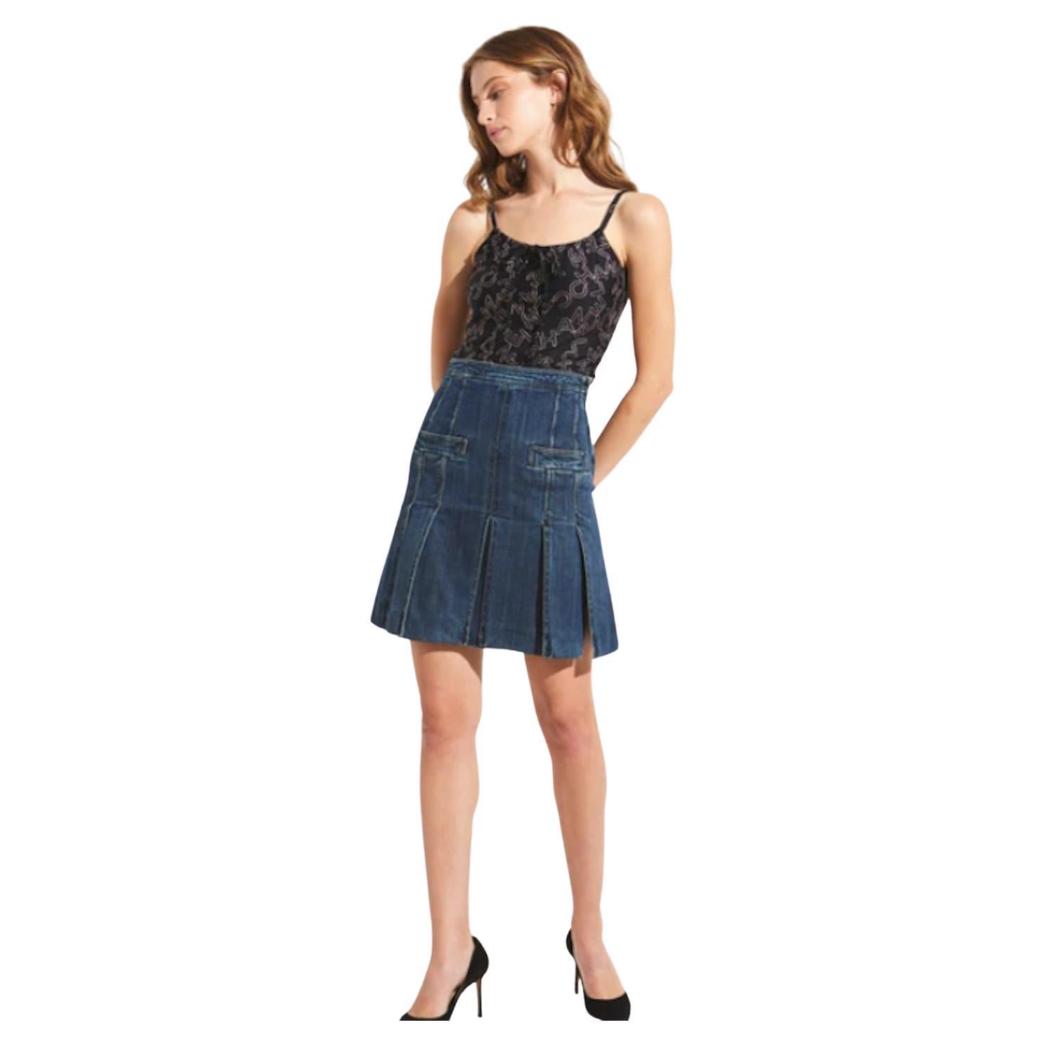 Chanel Pleated Denim Skirt For Sale