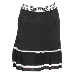 Chanel Pleated Knit Skirt With ‘CHANEL’ Logo Waistband 