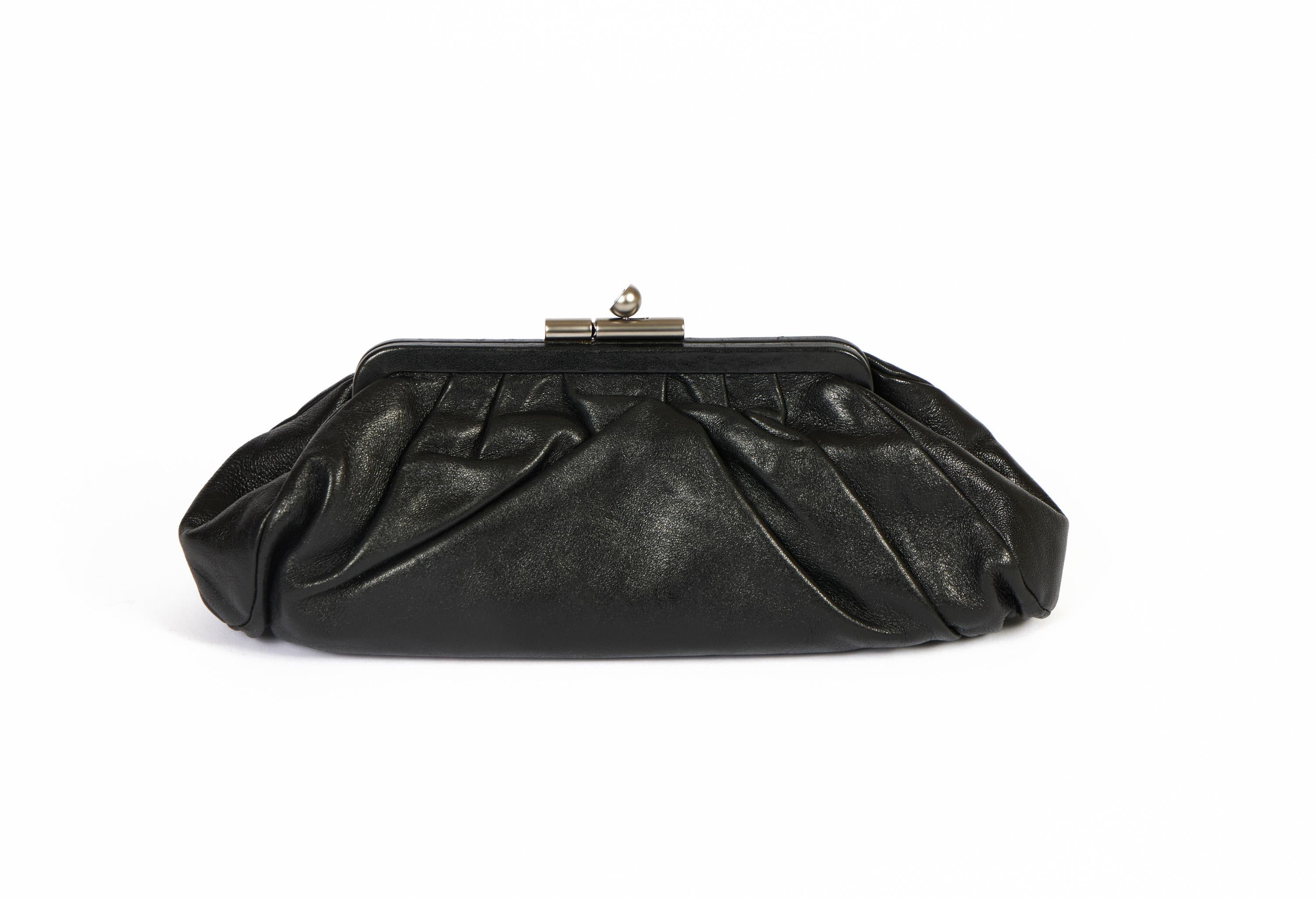 Chanel Pleated Lambskin Leather Clutch In Excellent Condition In West Hollywood, CA