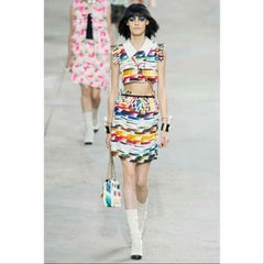 Chanel Pleated Rainbow Cropped Blouse Top Runway Spring 2014