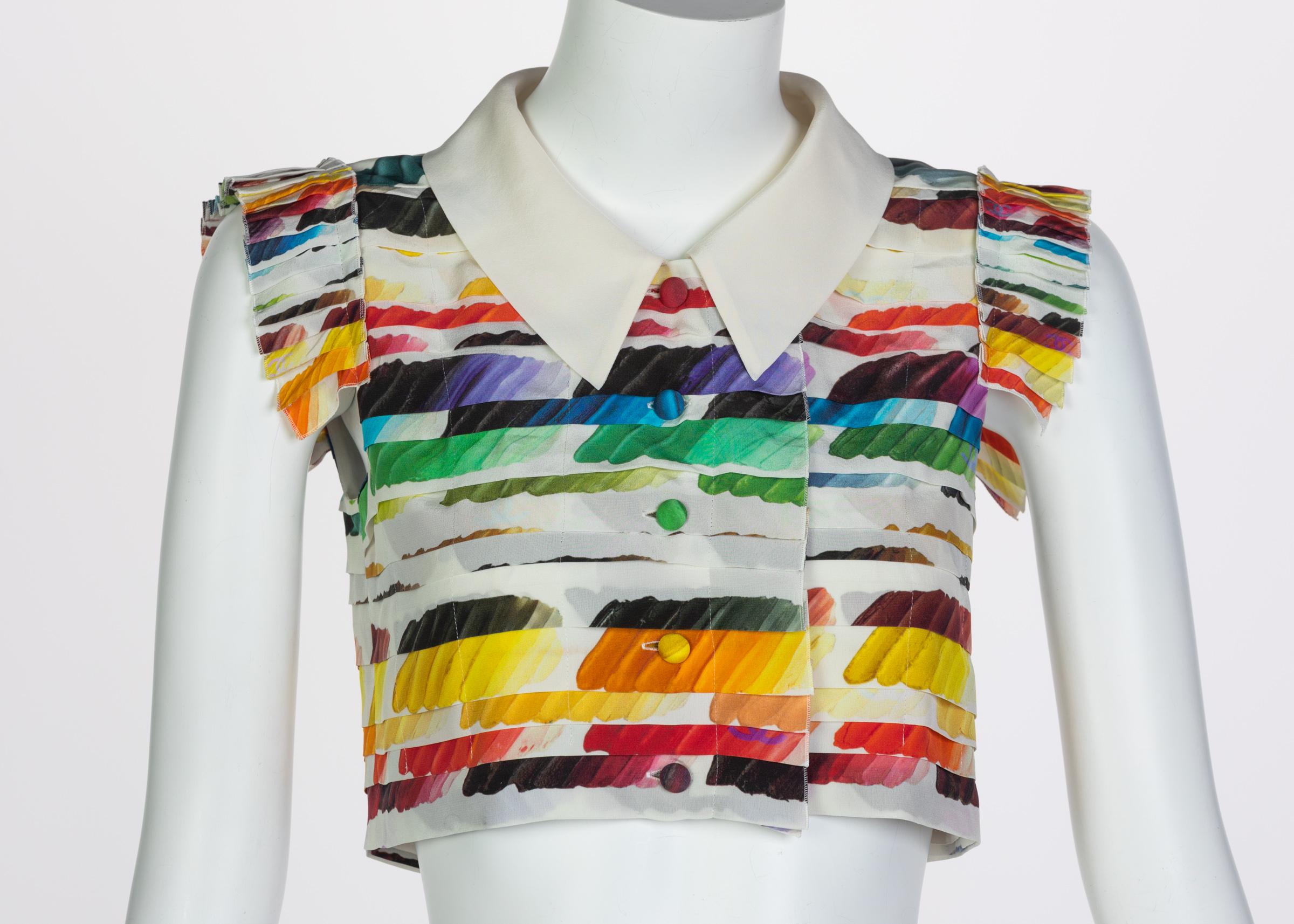 Chanel Plissee Regenbogen Cropped Bluse Top Laufsteg Frühjahr 2014 (Beige)