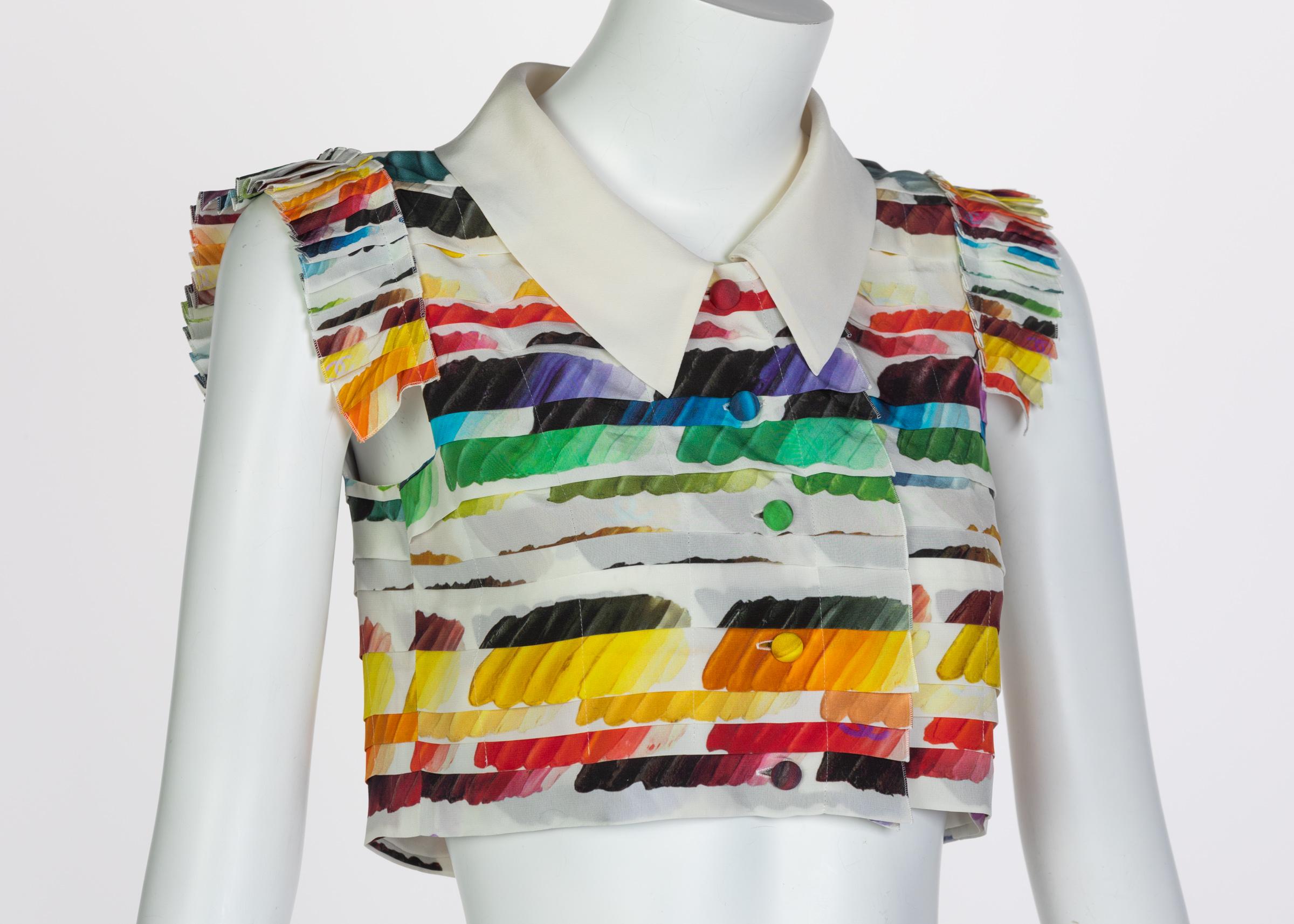 Chanel Plissee Regenbogen Cropped Bluse Top Laufsteg Frühjahr 2014 Herren