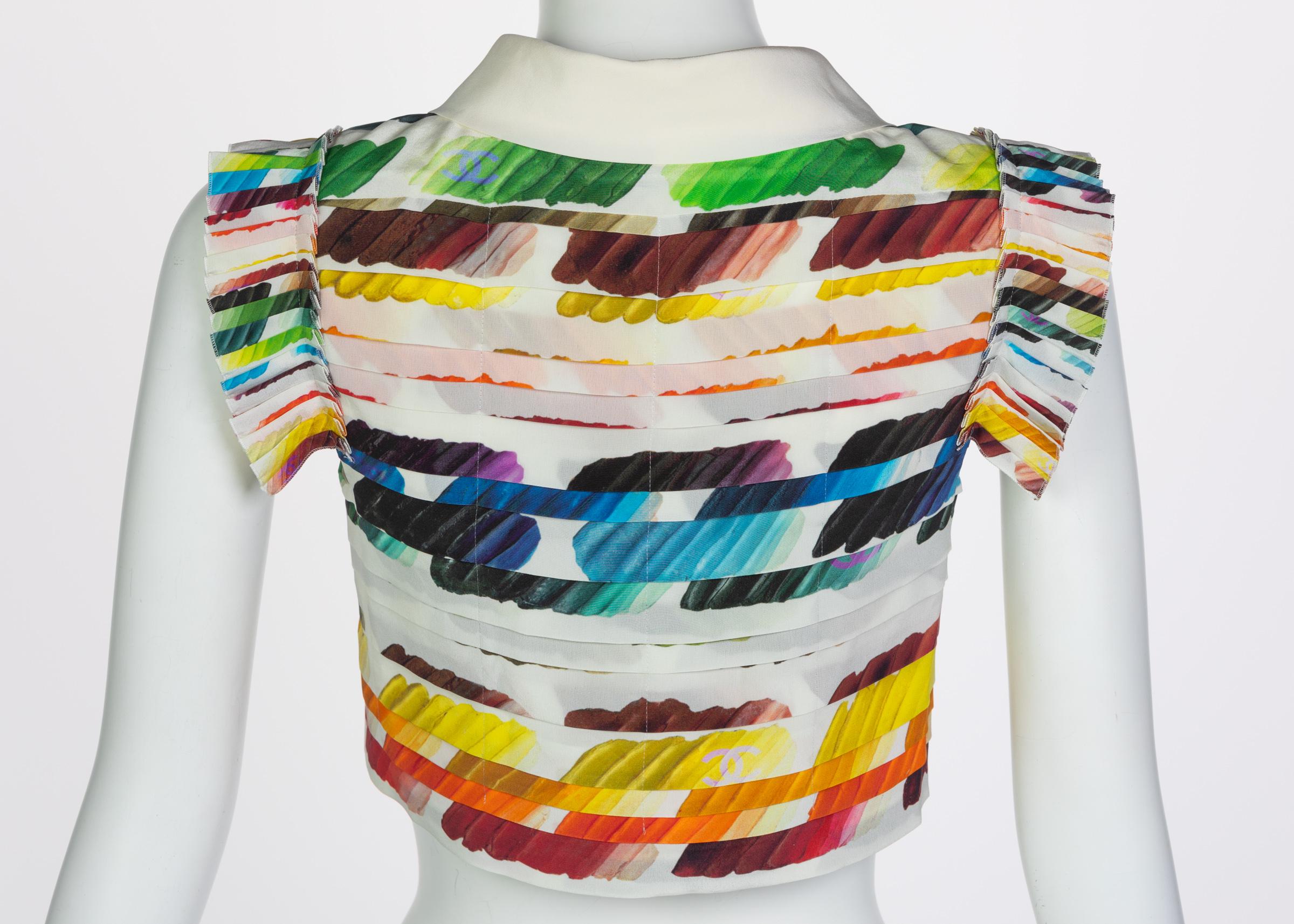 Chanel Plissee Regenbogen Cropped Bluse Top Laufsteg Frühjahr 2014 1