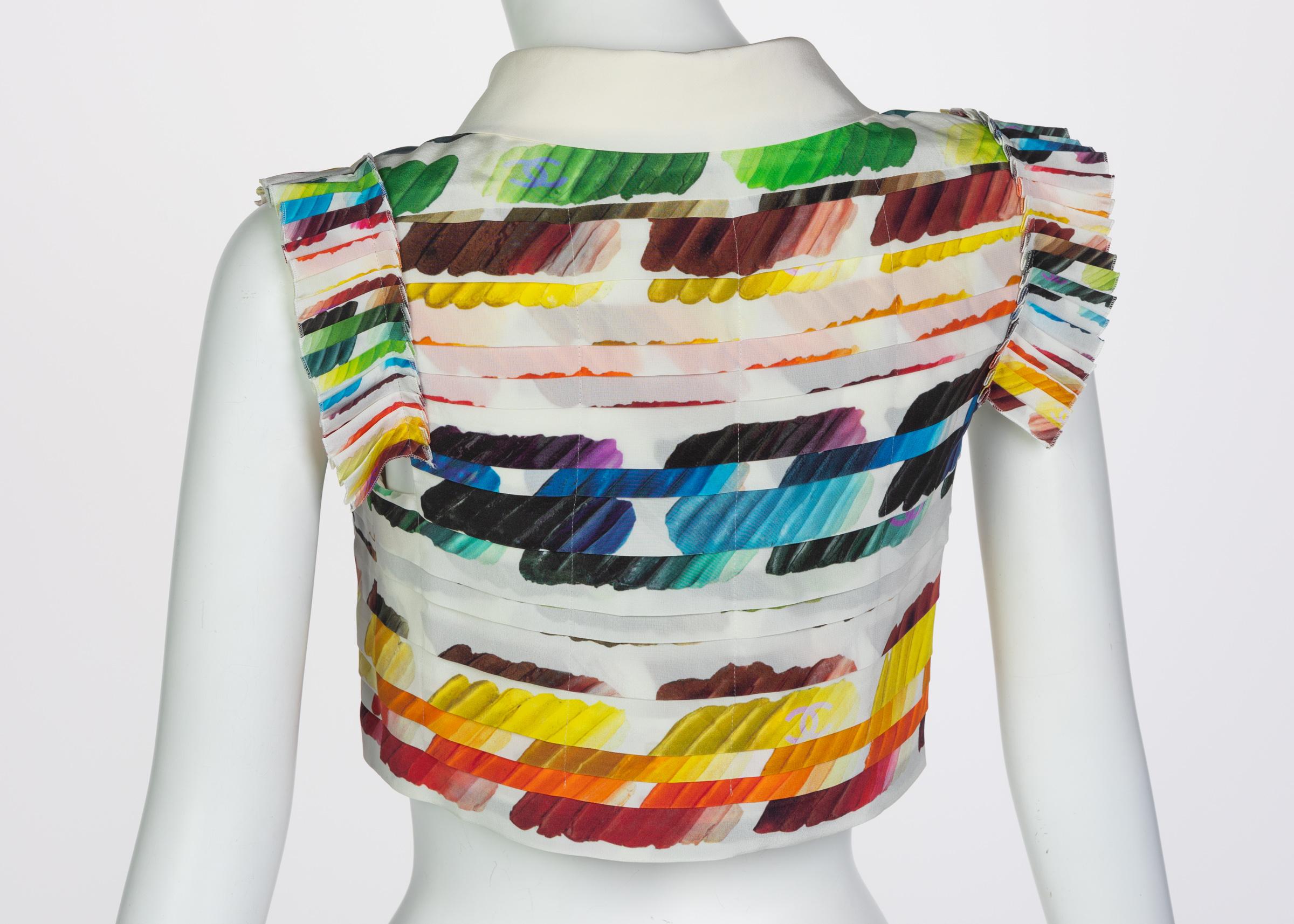 Chanel Plissee Regenbogen Cropped Bluse Top Laufsteg Frühjahr 2014 2