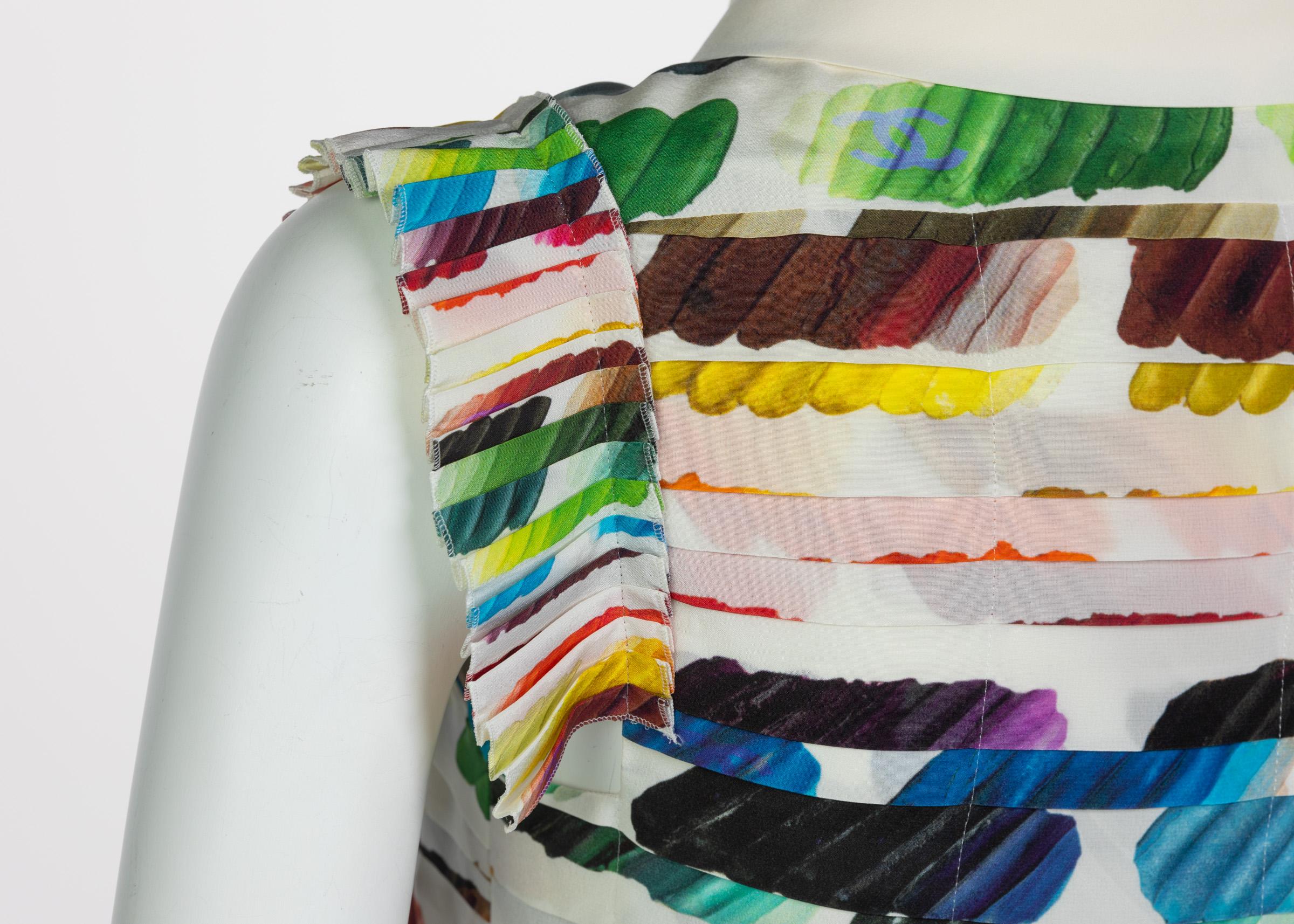 Chanel Plissee Regenbogen Cropped Bluse Top Laufsteg Frühjahr 2014 3