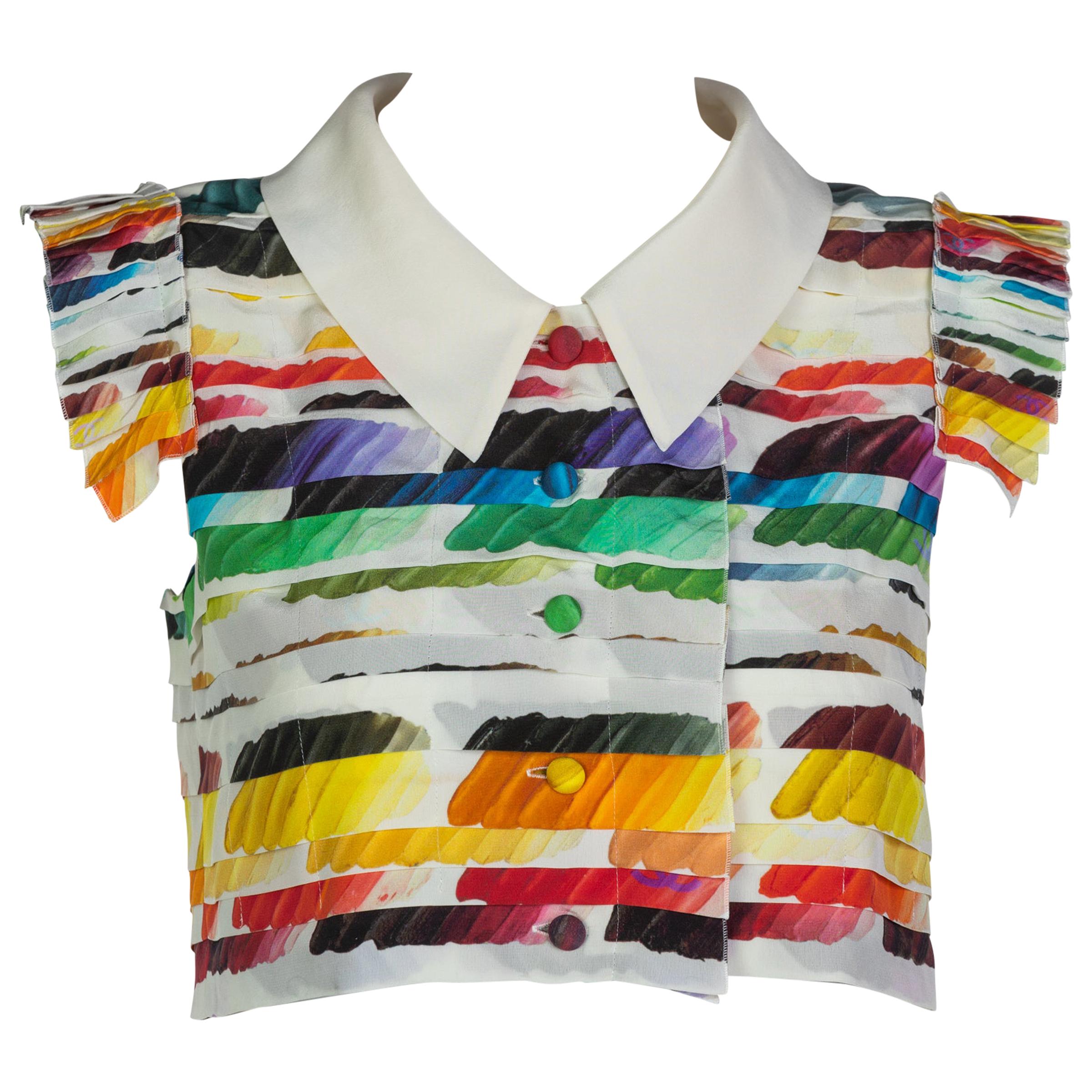 Chanel Pleated Rainbow Cropped Blouse Top Runway Spring 2014 at 1stDibs
