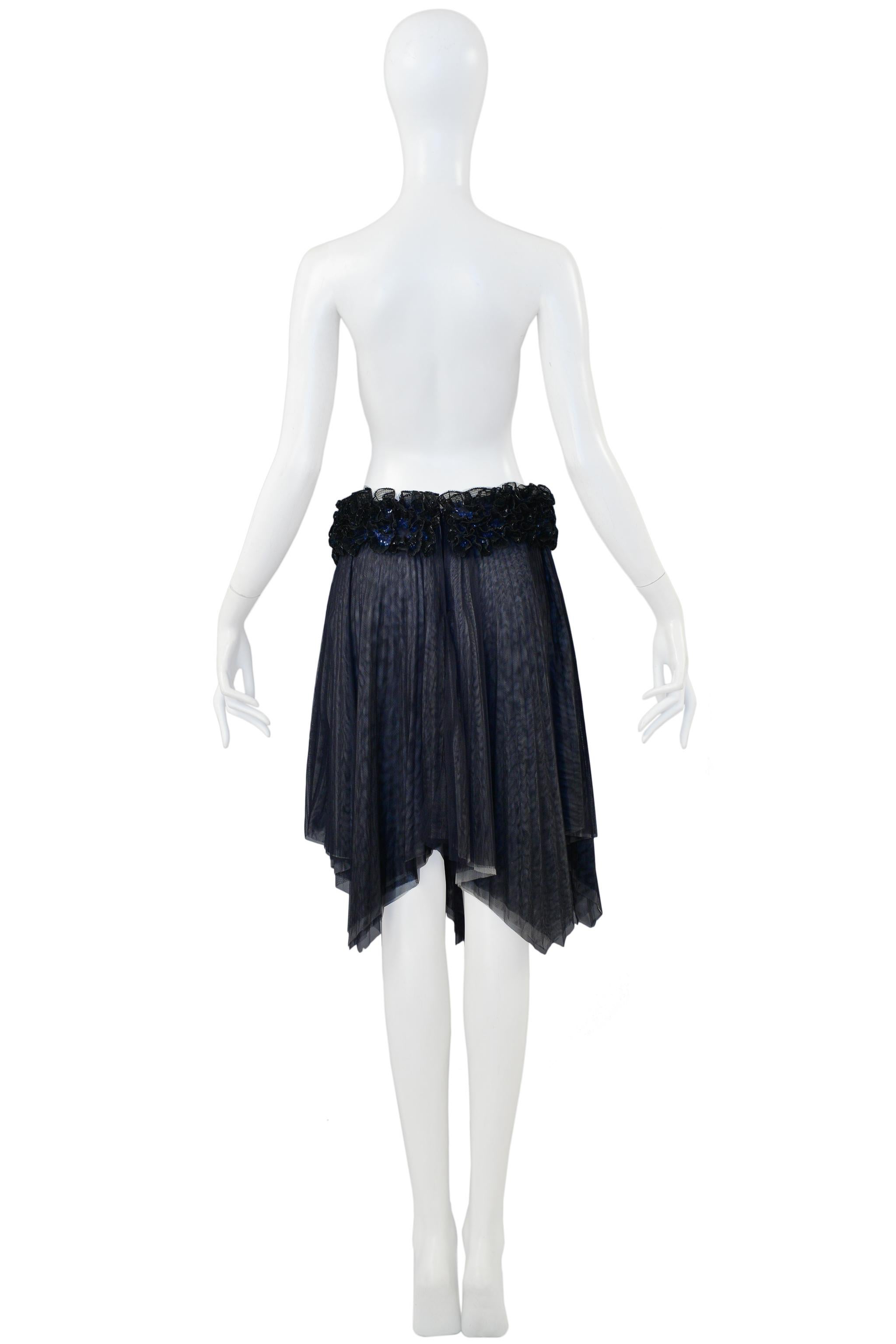 Black Chanel Pleated Skirt With Floral Sequin Waistband For Sale
