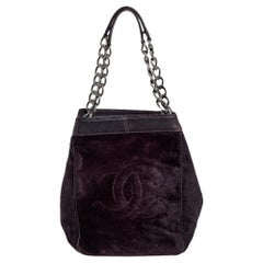 Chanel Plum Calf Hair and Leather CC Chain Tote