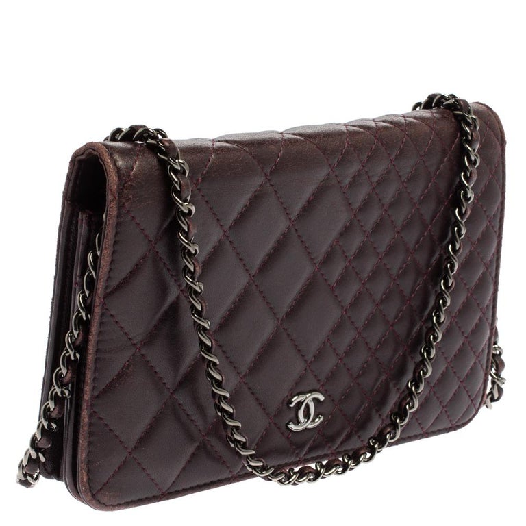 Chanel Plum Quilted Leather Classic Wallet On Chain at 1stDibs