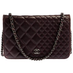 Chanel Plum Quilted Leather Classic Wallet On Chain