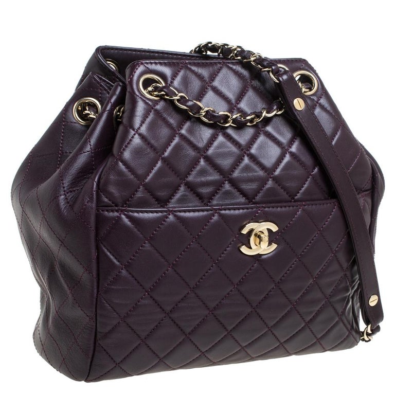 Chanel Plum Quilted Leather Timeless Classic Drawstring Bag