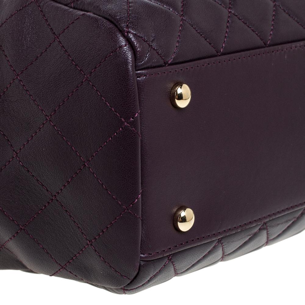 Black Chanel Plum Quilted Leather Timeless Classic Drawstring Bag