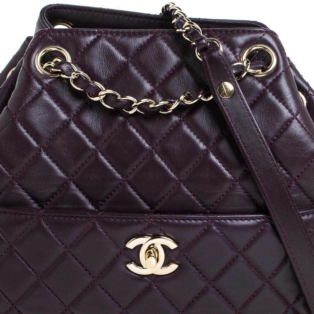 Chanel Plum Quilted Leather Timeless Classic Drawstring Bag 1