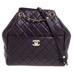 Chanel Plum Quilted Leather Timeless Classic Drawstring Bag