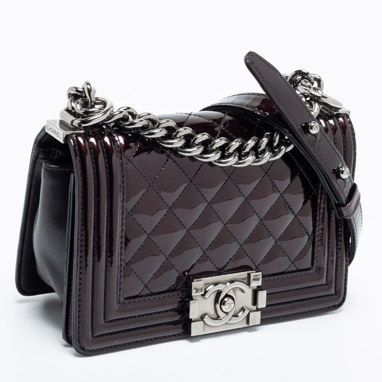 Chanel Plum Quilted Patent Leather Small Boy Flap Bag For Sale at 1stDibs