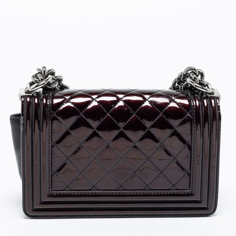 Chanel Plum Quilted Patent Leather Small Boy Flap Bag For Sale at 1stDibs