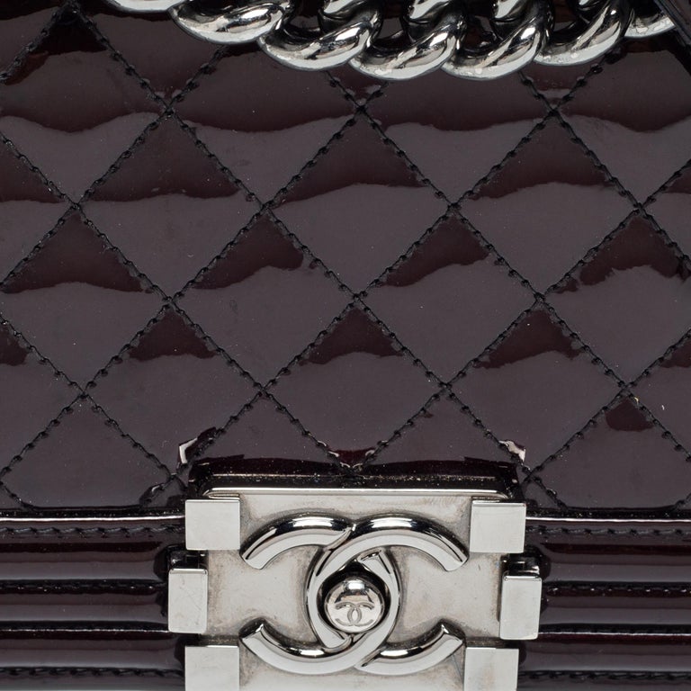 Chanel Plum Quilted Patent Leather Small Boy Flap Bag For Sale at 1stDibs