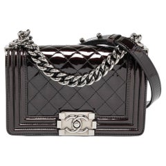 Chanel Plum Quilted Patent Leather Small Boy Flap Bag
