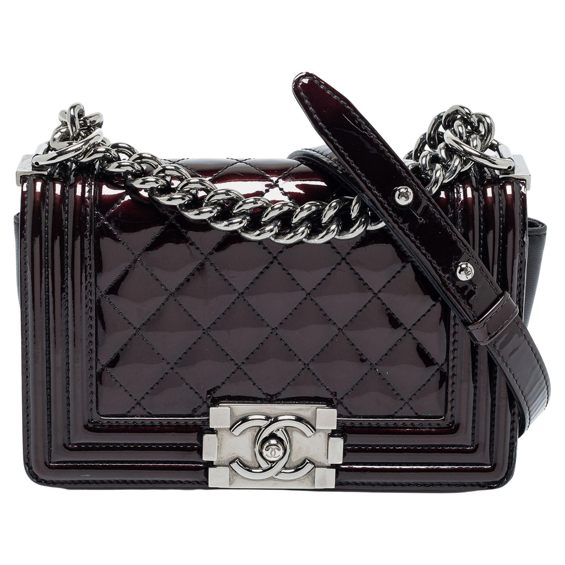 Chanel Plum Quilted Patent Leather Small Boy Flap Bag For Sale at 1stDibs