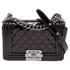 Chanel Plum Quilted Patent Leather Small Boy Flap Bag