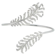 Chanel Plume De Chanel Diamond 18K White Gold Open Cuff Bracelet M