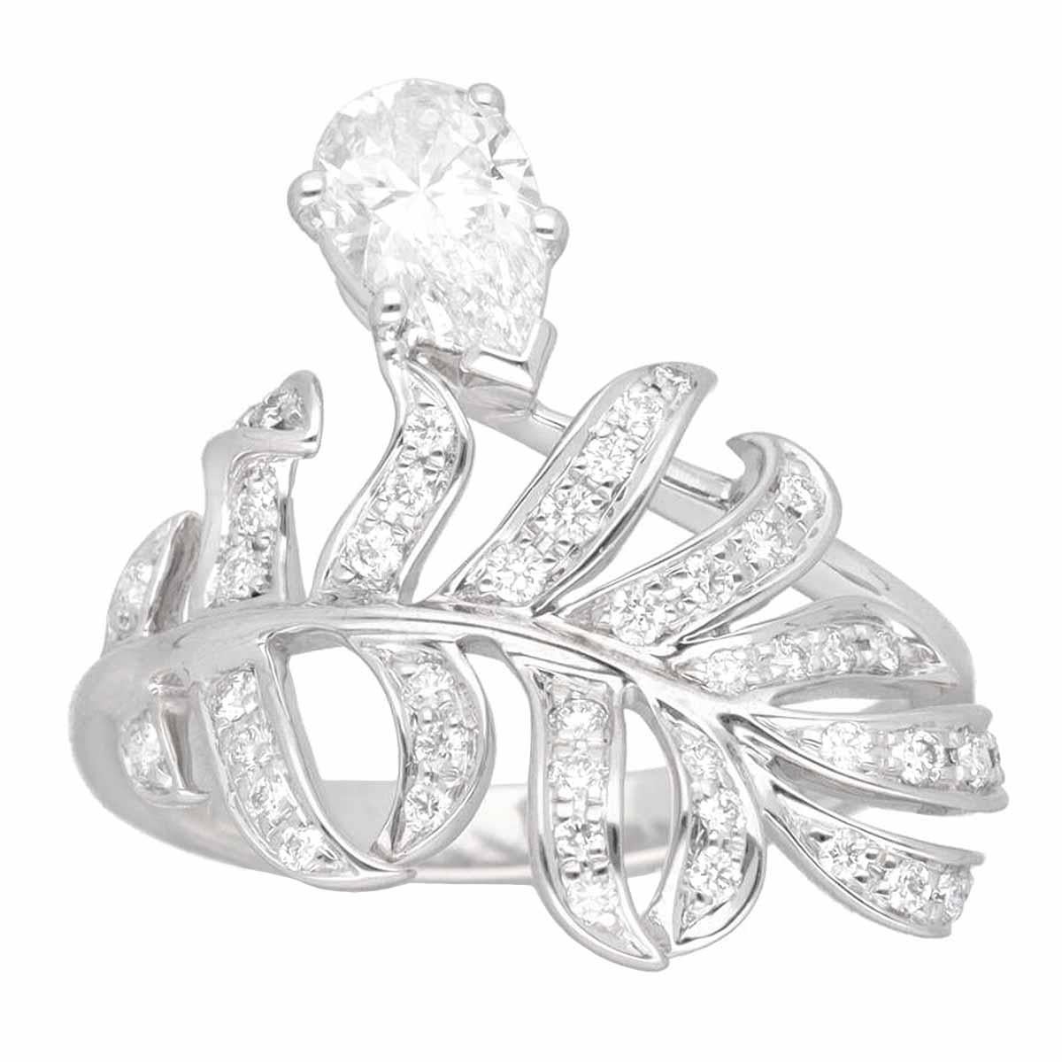 Pear Cut CHANEL Plume de chanel Diamond GIA 0.50ct E-VVS1 K18 White Gold Ring US 5 1/4 For Sale